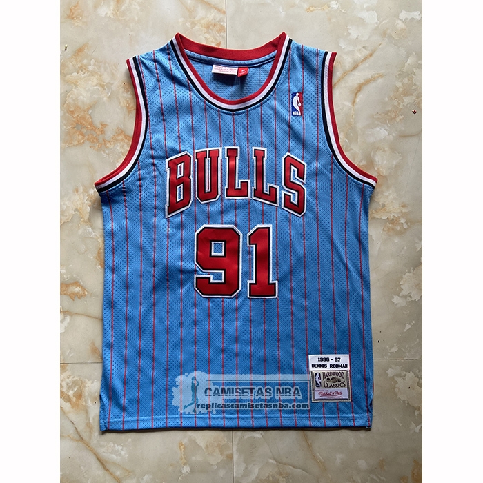 Camiseta Chicago Bulls Dennis Rodman NO 91 Mitchell & Ness 1996-97 Azul